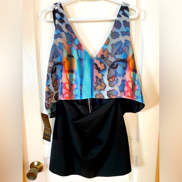 Bebe Dress Mini Sleeveless Crop Black Skirt Multicolour Top Size Large New - Picture 10 of 11